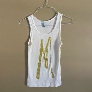 Marciano White & Gold Graphic Tank.